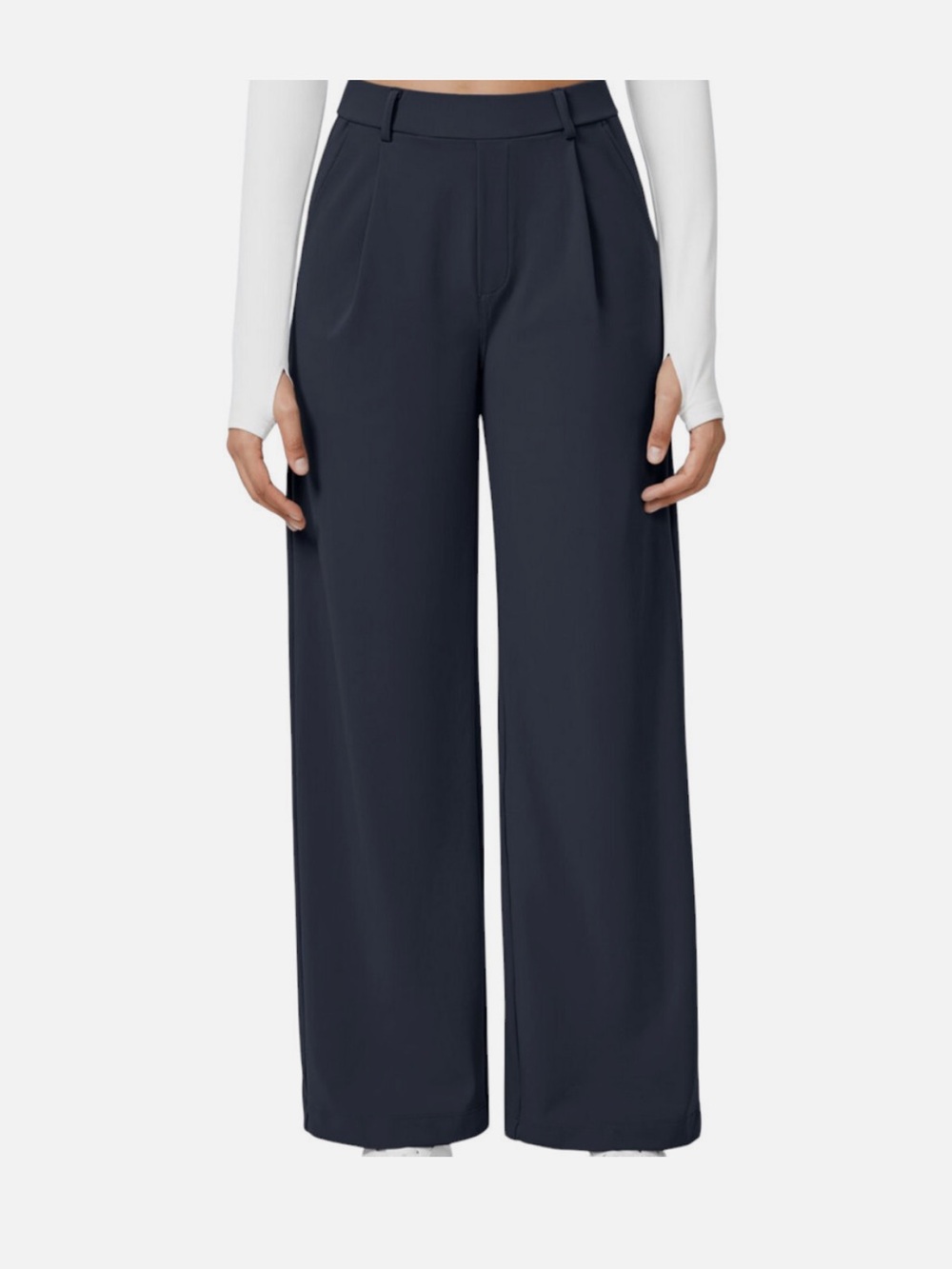 Halara HaloTek Air Navy High Waist Pleated Pull On Pocket Pants XL Regular